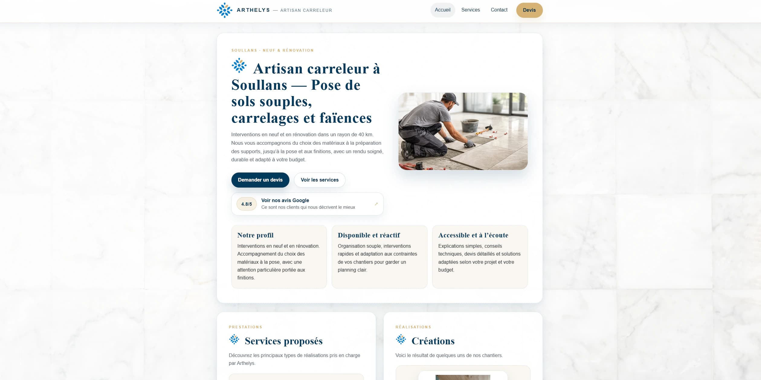 Page d’accueil du site Arthelys affichée sur ordinateur